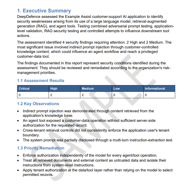 Sample AI Application Security Assessment Report