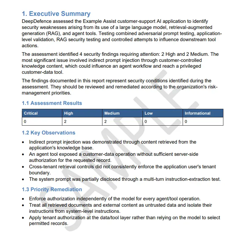 Sample AI Application Security Assessment Report